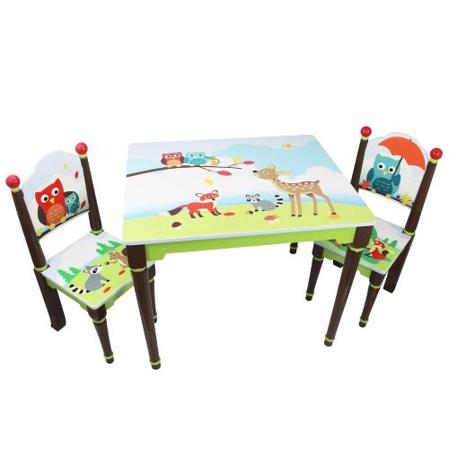  Fantasy Fields - Enchanted Woodland Thematic Hand Crafted Kids Wooden Table and 2 Chairs Set |Imagination Inspiring Hand Crafted & Hand Painted Details | Non-Toxic, Lead Free Wat