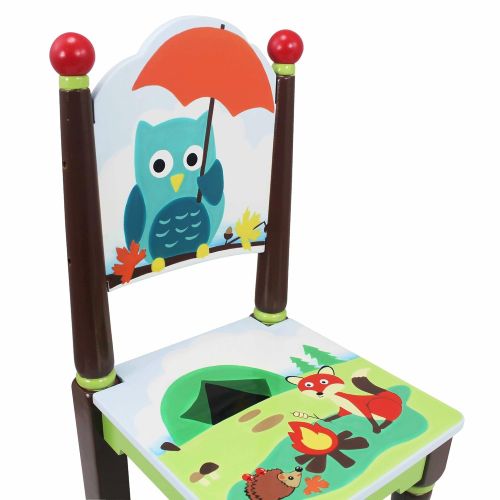  Fantasy Fields - Enchanted Woodland Thematic Hand Crafted Kids Wooden Table and 2 Chairs Set |Imagination Inspiring Hand Crafted & Hand Painted Details | Non-Toxic, Lead Free Wat