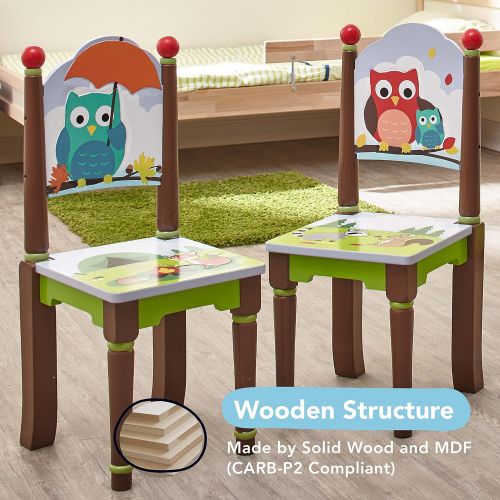  Fantasy Fields - Enchanted Woodland Thematic Hand Crafted Kids Wooden Table and 2 Chairs Set |Imagination Inspiring Hand Crafted & Hand Painted Details | Non-Toxic, Lead Free Wat