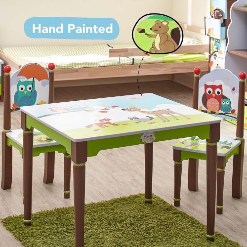  Fantasy Fields - Enchanted Woodland Thematic Hand Crafted Kids Wooden Table and 2 Chairs Set |Imagination Inspiring Hand Crafted & Hand Painted Details | Non-Toxic, Lead Free Wat