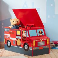 Fantasy Fields - Little Fire Fighters themed Kids Wooden Toy Chest with Safety Hinges Hand Painted Details Lead Free Paint
