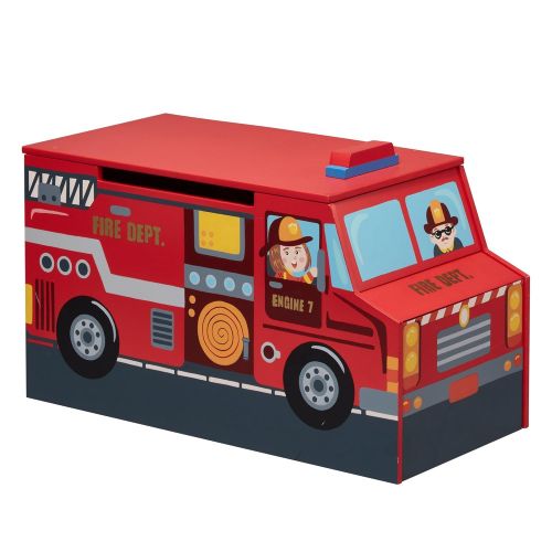  Fantasy Fields - Little Fire Fighters themed Kids Wooden Toy Chest with Safety Hinges Hand Painted Details Lead Free Paint