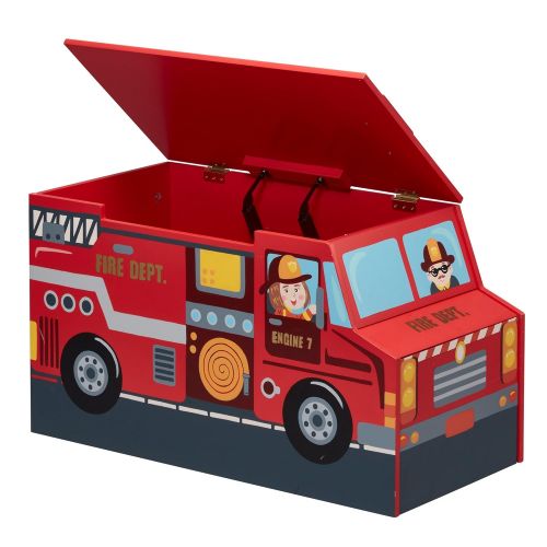  Fantasy Fields - Little Fire Fighters themed Kids Wooden Toy Chest with Safety Hinges Hand Painted Details Lead Free Paint