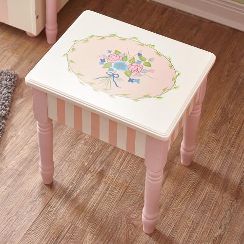  Fantasy Fields - Bouquet Thematic Kids Flip Top Mirror Vanity Table and Stool Set | Imagination Inspiring Hand Crafted & Hand Painted Details Non-Toxic, Lead Free Water-based Paint