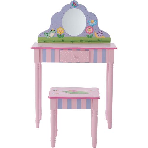  Fantasy Fields - Bouquet Thematic Kids Classic Vanity Table and Stool Set with Mirror | Imagination Inspiring Hand Crafted & Hand Painted Details Non-Toxic, Lead Free Water-based P