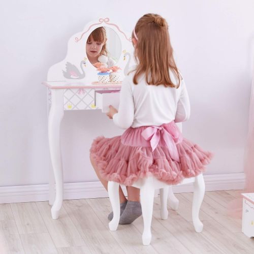  Fantasy Fields - Bouquet Thematic Kids Classic Vanity Table and Stool Set with Mirror | Imagination Inspiring Hand Crafted & Hand Painted Details Non-Toxic, Lead Free Water-based P