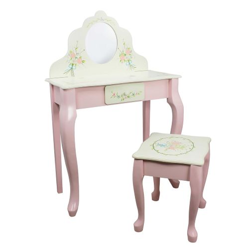  Fantasy Fields - Bouquet Thematic Kids Classic Vanity Table and Stool Set with Mirror | Imagination Inspiring Hand Crafted & Hand Painted Details Non-Toxic, Lead Free Water-based P