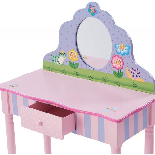  Fantasy Fields - Bouquet Thematic Kids Classic Vanity Table and Stool Set with Mirror | Imagination Inspiring Hand Crafted & Hand Painted Details Non-Toxic, Lead Free Water-based P