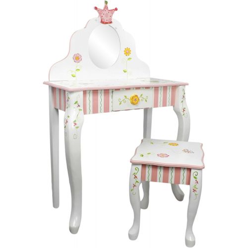  Fantasy Fields - Bouquet Thematic Kids Classic Vanity Table and Stool Set with Mirror | Imagination Inspiring Hand Crafted & Hand Painted Details Non-Toxic, Lead Free Water-based P