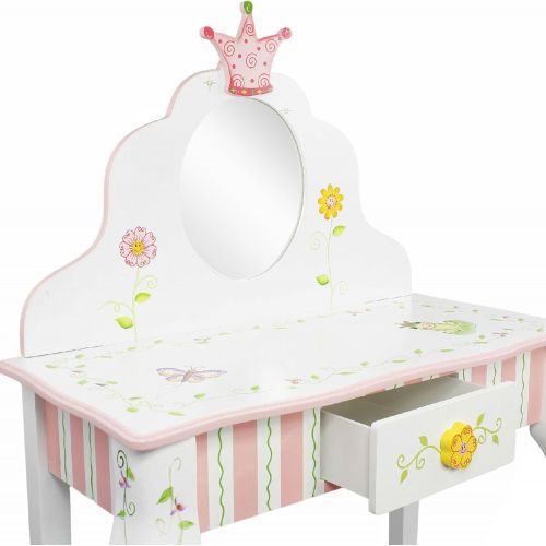  Fantasy Fields - Bouquet Thematic Kids Classic Vanity Table and Stool Set with Mirror | Imagination Inspiring Hand Crafted & Hand Painted Details Non-Toxic, Lead Free Water-based P