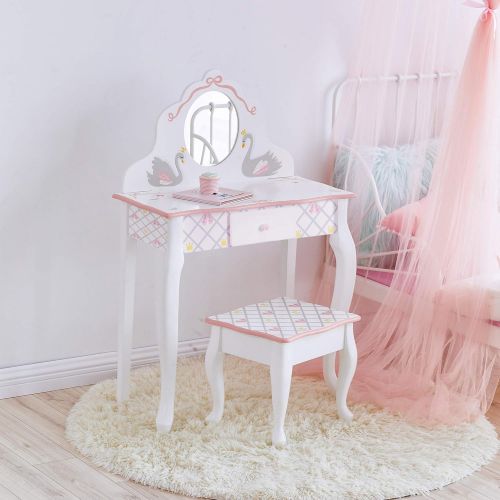  Fantasy Fields - Bouquet Thematic Kids Classic Vanity Table and Stool Set with Mirror | Imagination Inspiring Hand Crafted & Hand Painted Details Non-Toxic, Lead Free Water-based P