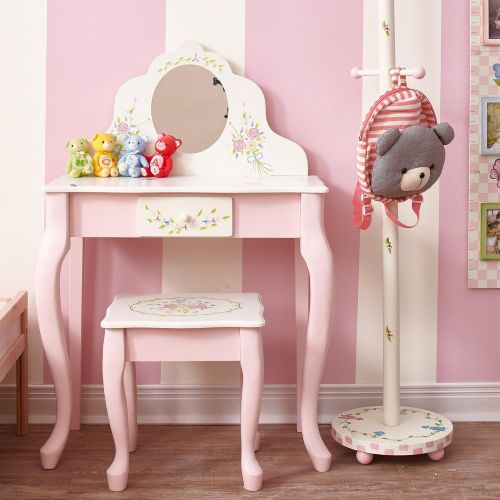  Fantasy Fields - Bouquet Thematic Kids Classic Vanity Table and Stool Set with Mirror | Imagination Inspiring Hand Crafted & Hand Painted Details Non-Toxic, Lead Free Water-based P