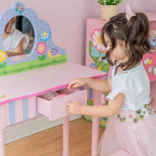  Fantasy Fields - Bouquet Thematic Kids Classic Vanity Table and Stool Set with Mirror | Imagination Inspiring Hand Crafted & Hand Painted Details Non-Toxic, Lead Free Water-based P