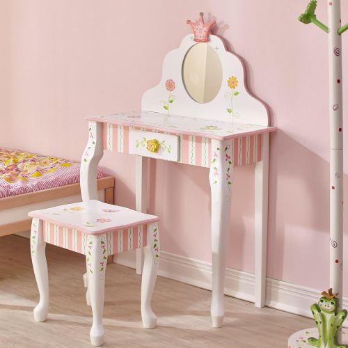  Fantasy Fields - Bouquet Thematic Kids Classic Vanity Table and Stool Set with Mirror | Imagination Inspiring Hand Crafted & Hand Painted Details Non-Toxic, Lead Free Water-based P