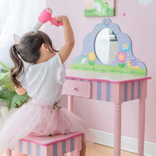  Fantasy Fields - Bouquet Thematic Kids Classic Vanity Table and Stool Set with Mirror | Imagination Inspiring Hand Crafted & Hand Painted Details Non-Toxic, Lead Free Water-based P