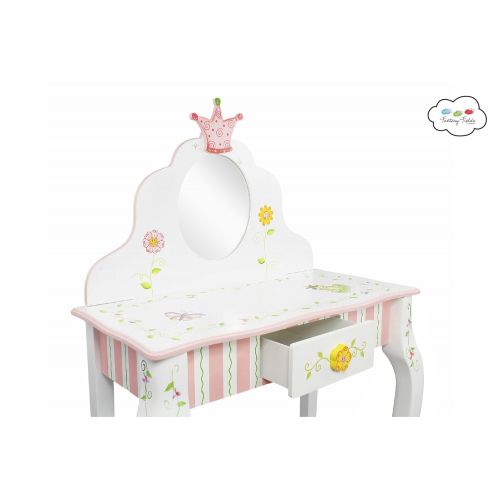  Fantasy Fields - Princess & Frog Thematic Kids Vanity Table and Stool Set with Mirror Imagination Inspiring Hand Crafted & Hand Painted Details Non-Toxic, Lead Free Water-based Pai