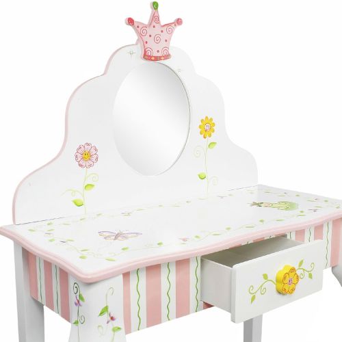  Fantasy Fields - Princess & Frog Thematic Kids Vanity Table and Stool Set with Mirror Imagination Inspiring Hand Crafted & Hand Painted Details Non-Toxic, Lead Free Water-based Pai