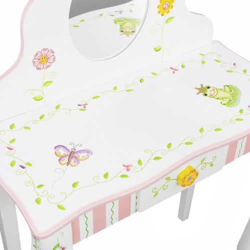  Fantasy Fields - Princess & Frog Thematic Kids Vanity Table and Stool Set with Mirror Imagination Inspiring Hand Crafted & Hand Painted Details Non-Toxic, Lead Free Water-based Pai