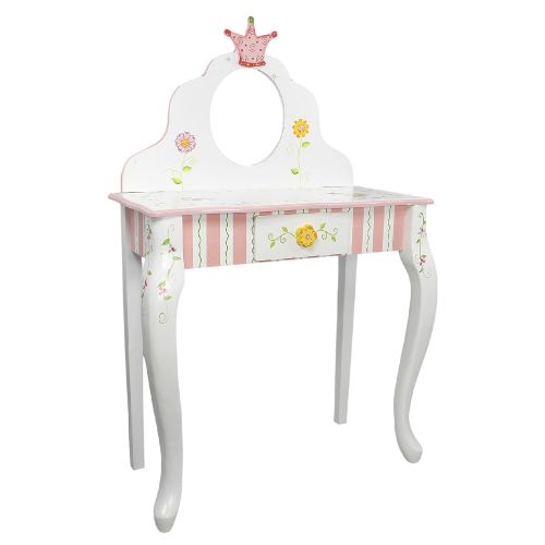  Fantasy Fields - Princess & Frog Thematic Kids Vanity Table and Stool Set with Mirror Imagination Inspiring Hand Crafted & Hand Painted Details Non-Toxic, Lead Free Water-based Pai