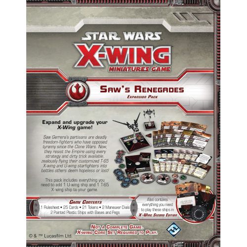  Fantasy Flight Games Star Wars X-Wing 1st Edition Miniatures Game Saws Renegades EXPANSION PACK Strategy Game for Adults and Teens Ages 14+ 2 Players Average Playtime 45 Minutes Made by Atomic Mass Gam