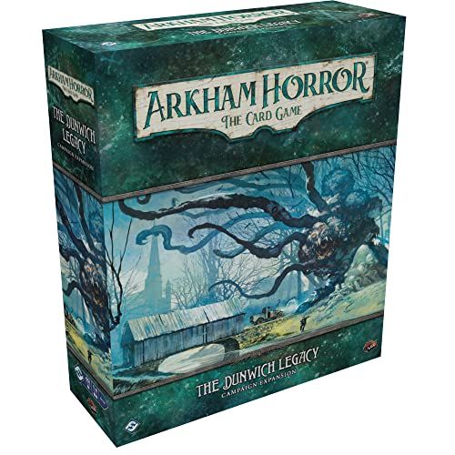  Arkham Horror The Card Game The Dunwich Legacy Campaign Expansion Horror Game Cooperative Mystery Game Ages 14+ 1-2 Players Avg. Playtime 1-2 Hours Made by Fantasy Flight Games