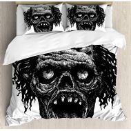 Fantasy Star Full Bedding Sets for Boys, Halloween Duvet Cover Set, Zombie Head Evil Dead Man Portrait Fiction Creature Scary Monster Graphic, Include 1 Flat Sheet 1 Duvet Cover an