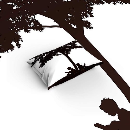  Fantasy Star The Shadow of Boys Reading a Book Under the Tree Comforter Bedding Set, One Side Print 4 Piece Home Decoration Duvet Cover Set, Include 1 Flat Sheet 1 Duvet Cover and 2 Pillow Case