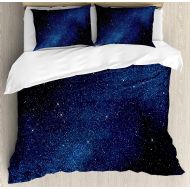 Fantasy Star Girls Boys Child Queen Bedding Sets, Night Duvet Cover Set, Space with Billion Stars Inspiring View Nebula Galaxy Cosmos Infinite Universe, Include 1 Flat Sheet 1 Duvet Cover and 2