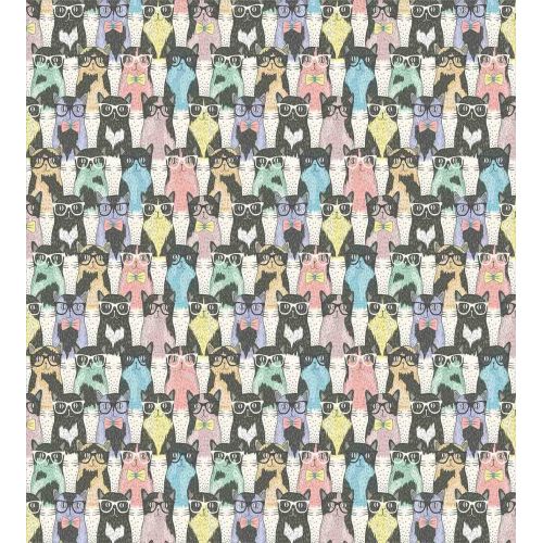  Fantasy Star Full Bedding Sets for Boys,Cat Duvet Cover Set,Pattern with Hipster Playful Feline Characters with Glasses and Bowties Vintage Style,Include 1 Flat Sheet 1 Duvet Cover