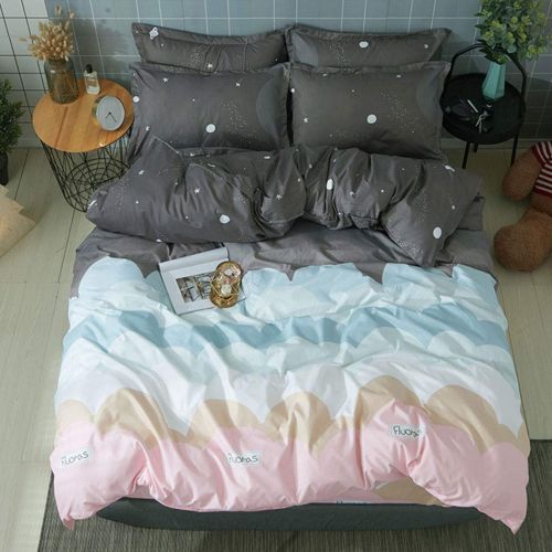  Fantasy Star Girl Style Love Rabbit Comforter Bedding Set, Print 4 Piece Home Decoration Soft Duvet Cover Set, Include 1 Flat Sheet 1 Duvet Cover and 2 Pillow Cases