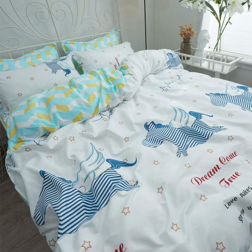  Fantasy Star Girl Style Love Rabbit Comforter Bedding Set, Print 4 Piece Home Decoration Soft Duvet Cover Set, Include 1 Flat Sheet 1 Duvet Cover and 2 Pillow Cases