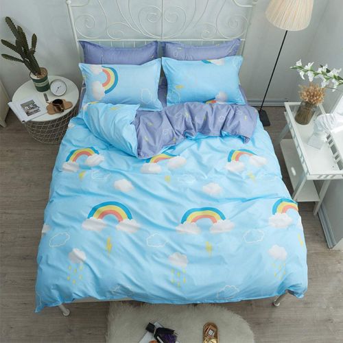  Fantasy Star Girl Style Love Rabbit Comforter Bedding Set, Print 4 Piece Home Decoration Soft Duvet Cover Set, Include 1 Flat Sheet 1 Duvet Cover and 2 Pillow Cases