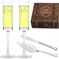 Mr & Mrs Wedding Cake Knife and Server Set, Wedding Champagne Flutes, Bride and Groom Champagne Flutes, Cake Cutting Set for Wedding Engagement,Gifts for Bride and Groom Couples