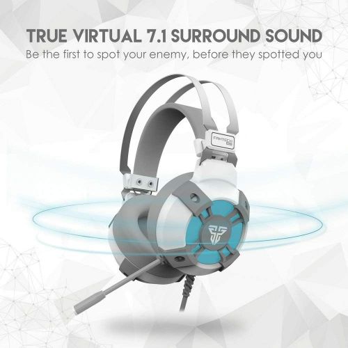  FANTECH USB RGB Gaming Headset and Stand Combo for PC, 7.1 Surround Sound 50mm Drive DTS Digital Over Ear Wired Headphones with Mic and Hanger, White