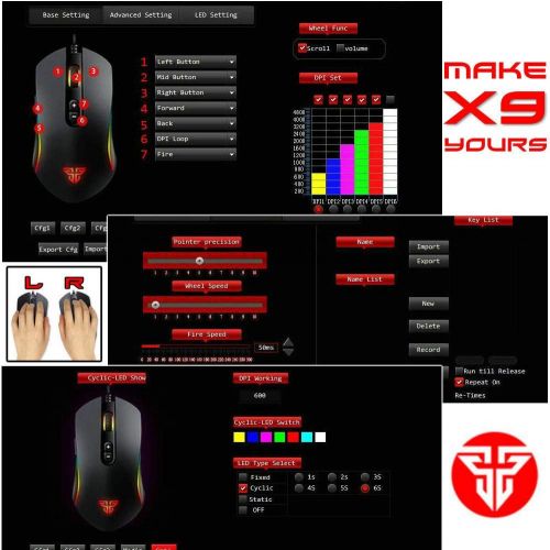  FANTECH Basic Wired Gaming Mouse X9, RGB 7 Macro Buttons Programmable True 4800 DPI Claw Grip Comfort Beginner Gaming Mouse for Window PC, Black