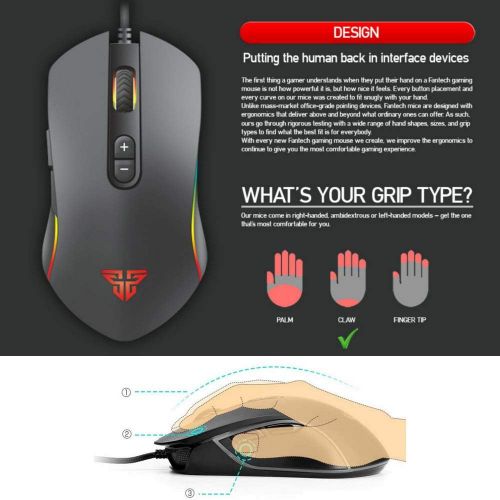  FANTECH Basic Wired Gaming Mouse X9, RGB 7 Macro Buttons Programmable True 4800 DPI Claw Grip Comfort Beginner Gaming Mouse for Window PC, Black