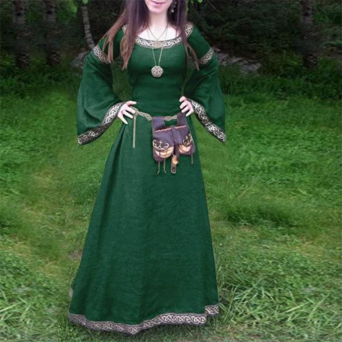  Fanteecy Womens Medieval Dress Cosplay Costume Renaissance Victorian Long Sleeve Asymmetric Hem Fancy Maxi Dress