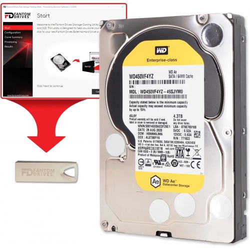  Fantom Drives WD 4TB (4.3TB) 7200RPM Enterprise Hard Drive Upgrade Kit, 3.5, SATA 6.0 Gb/s, 64MB Cache with FD Cloning Utility in USB Flash Drive (HDD4000PC-KIT)