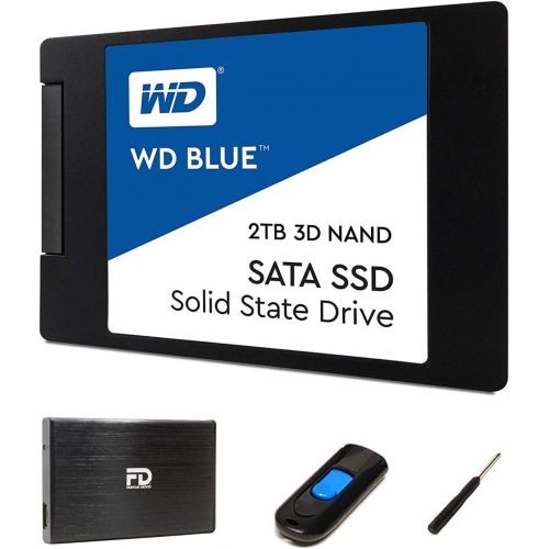  Fantom Drives FD 2TB SSD Upgrade Kit - Includes 2TB Western Digital Blue SSD, 2.5 Enclosure, and Drive Cloner Software in USB Drive - Great for Gaming PC, Gaming Laptops, and MacBook