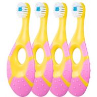 [아마존베스트]Farber Baby Toothbrush & Toddler Toothbrush For 0-2 Years Old | BPA Free with Baby Toothpaste Indicator | Extra Soft Bristles | Infant Toothbrush (4 pack) - Pink/Yellow