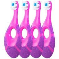 [아마존베스트]Farber Baby Toothbrush & Toddler Toothbrush For 0-2 Years Old | BPA Free with Baby Toothpaste Indicator | Extra Soft Bristles | Infant Toothbrush (4 pack) - Purple/Pink