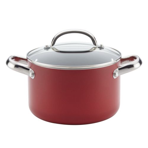  Farberware Buena Cocina Aluminum Nonstick Covered Soup Pot, 4-Quart, Red