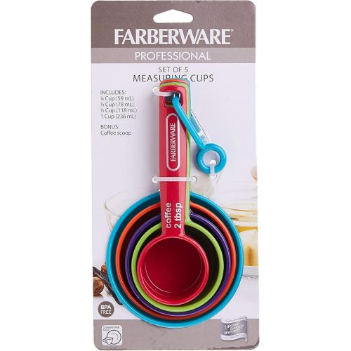  Farberware Professional Plastic Measuring Cups with Coffee Spoon, Set of 5, Colors may vary