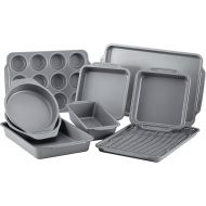 Farberware Nonstick Steel Bakeware Set with Cooling Rack, Baking Pan and Cookie Sheet Set with Nonstick Bread Pan and Cooling Grid, 10-Piece Set, Gray