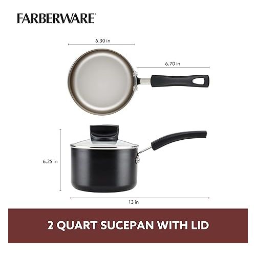  Farberware Smart Control Nonstick Sauce Pan/Saucepan with Lid, 2 Quart, Black