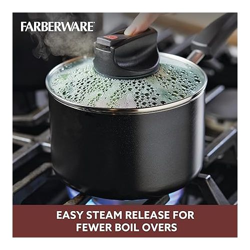  Farberware Smart Control Nonstick Sauce Pan/Saucepan with Lid, 2 Quart, Black
