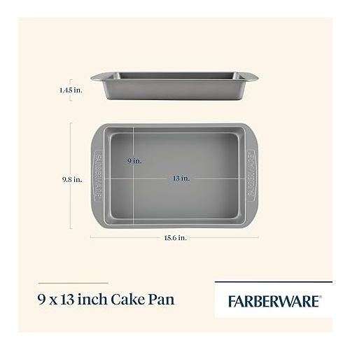  Farberware Nonstick Bakeware Baking Pan / Nonstick Cake Pan, Rectangle - 9 Inch x 13 Inch, Gray