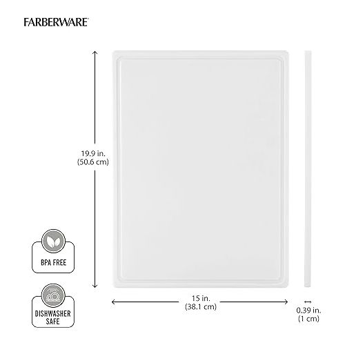  Farberware Extra-Large Plastic Cutting Board with Perimeter Juice Groove, Dishwasher-Safe Kitchen Chopping Board, 15x20-Inch, White