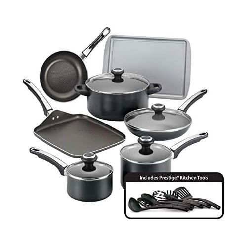  [아마존베스트]Farberware 21809 High Performance Nonstick Cookware Pots and Pans Set Dishwasher Safe, 17 Piece, Black