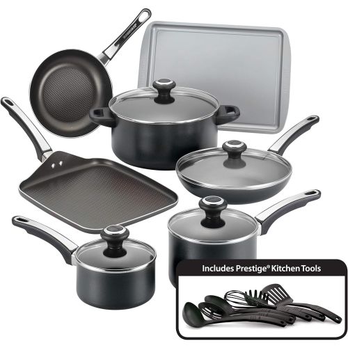  [아마존베스트]Farberware 21809 High Performance Nonstick Cookware Pots and Pans Set Dishwasher Safe, 17 Piece, Black